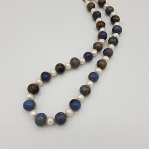 Freshwater pearl and ceramic bead necklace